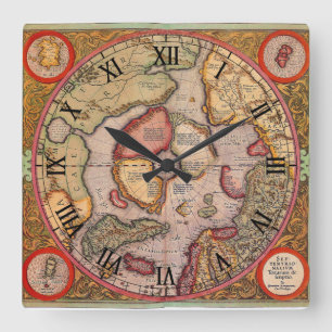 Horloge Carrée Carte antique du pôle Nord Carte par Mercator