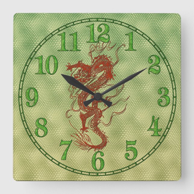 Horloge Carrée Carte cadeau de concepteur d'Imaginaires Red Drago (Recto)