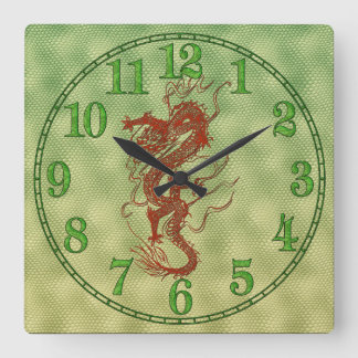 Horloge Carrée Carte cadeau de concepteur d'Imaginaires Red Drago