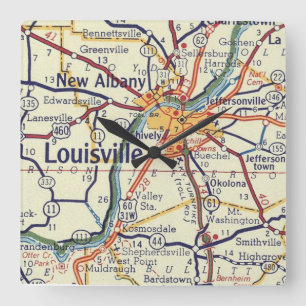 Horloge Carrée Carte classique de Louisville KY