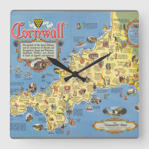 Horloge Carrée Carte de Cornwall, Angleterre