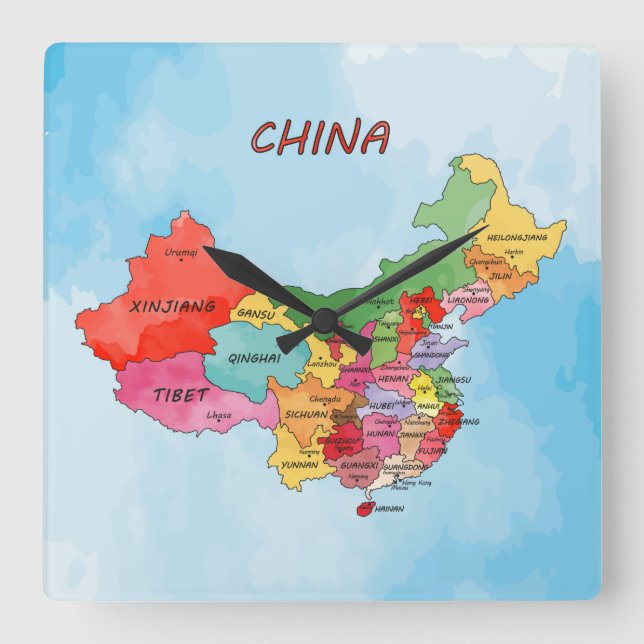 Horloge Carrée Carte de la Chine (Recto)