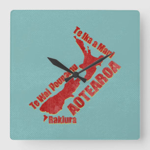 Horloge Carrée Carte de la Nouvelle-Zélande Aotearoa