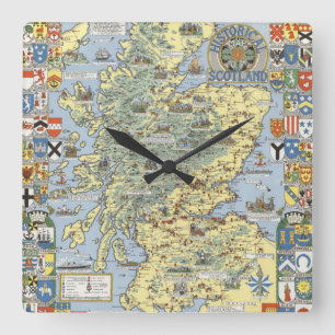 Horloge Carrée Carte de l'Ecosse historique