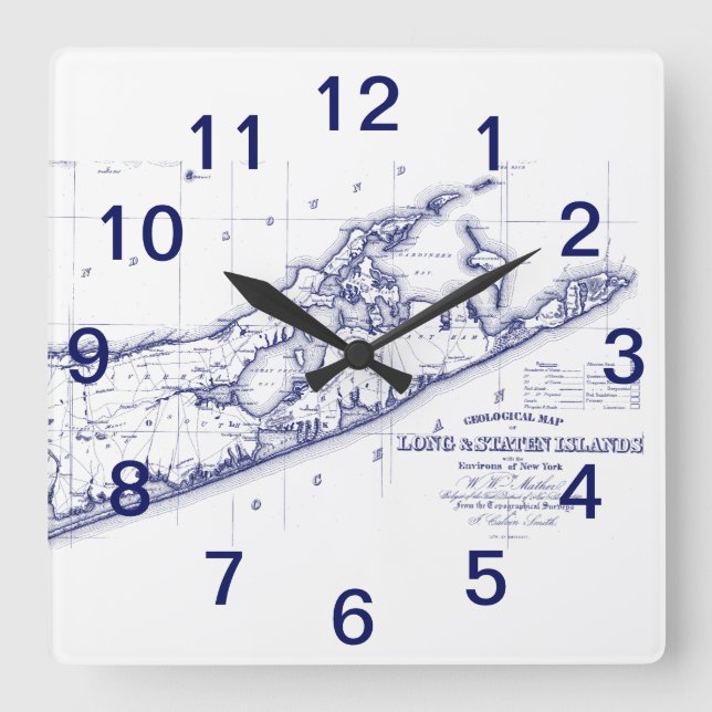 Horloge Carrée Carte de Long Island The Hamptons VC (Recto)