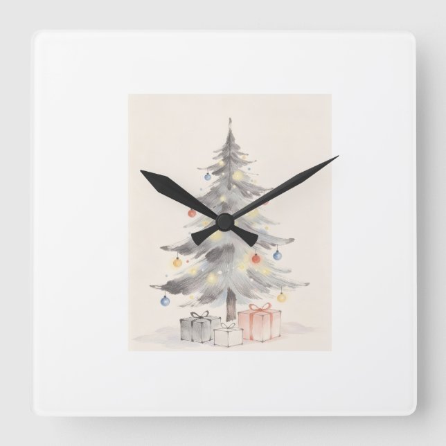 Horloge Carrée Carte de Noël (Recto)