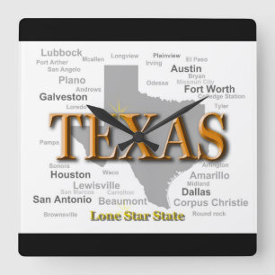 Horloge Carrée Carte d'état du Texas
