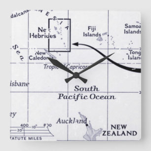 Horloge Carrée Carte d'océan de South Pacific