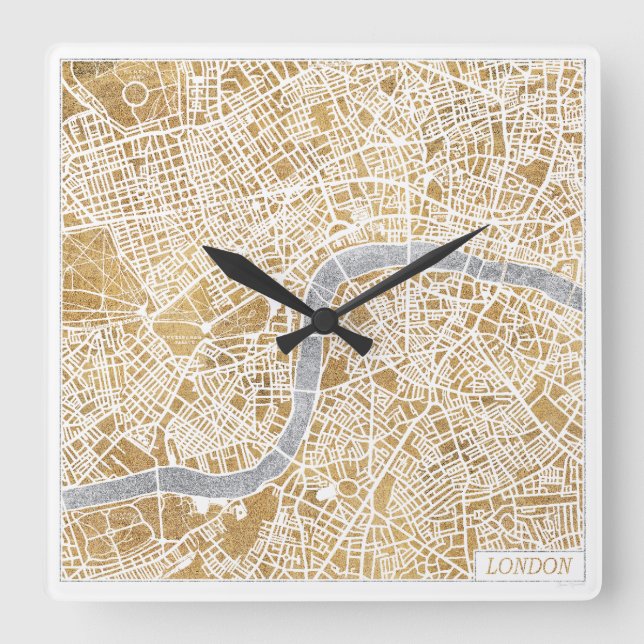 Horloge Carrée Carte dorée de ville de Londres (Recto)