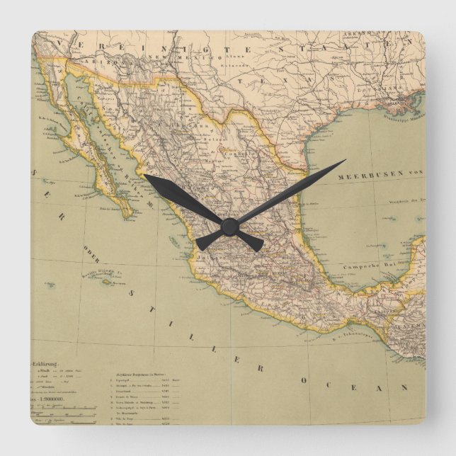 Horloge Carrée Carte du Mexique (Recto)