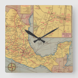 Horloge Carrée Carte du Mexique - "notre voisin du sud "