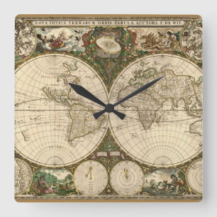 Horloge Carrée Carte du monde 1660 par Frederick de Wit
