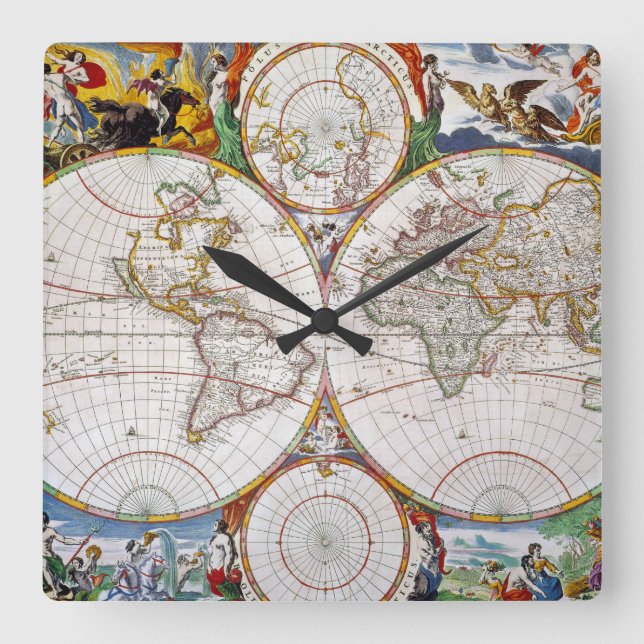 Horloge Carrée CARTE DU MONDE, 17ème SIÈCLE (Recto)