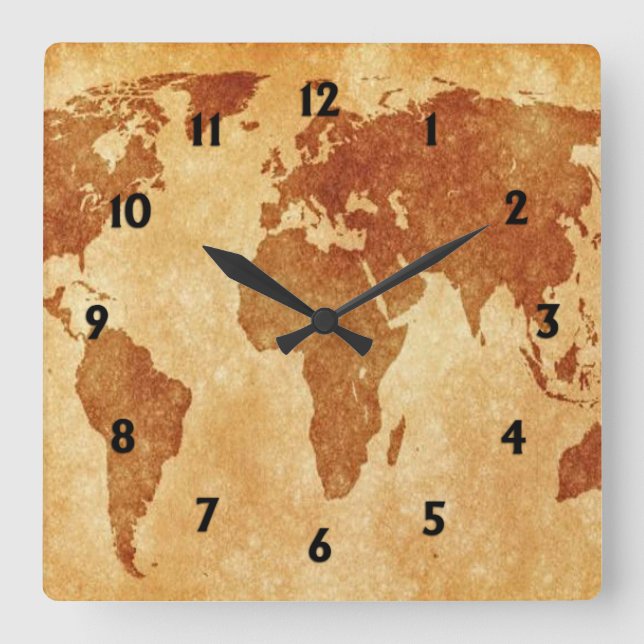 Horloge Carrée Carte du monde antique (Recto)