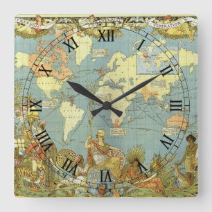 Horloge Carrée Carte du monde antique de l'Empire britannique, 18