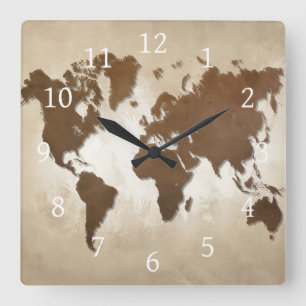 Horloge Carrée Carte du monde de la conception 64