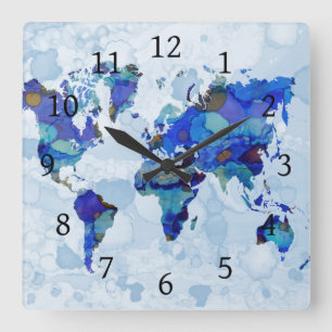 Horloge Carrée Carte du monde Design 105