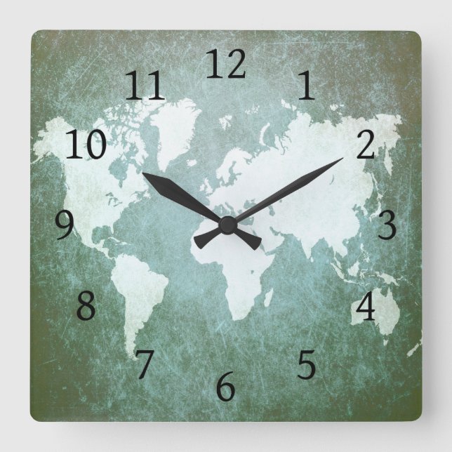 Horloge Carrée Carte du monde Design 55 (Recto)