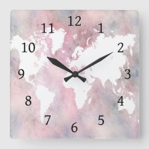 Horloge Carrée Carte du monde Design 66