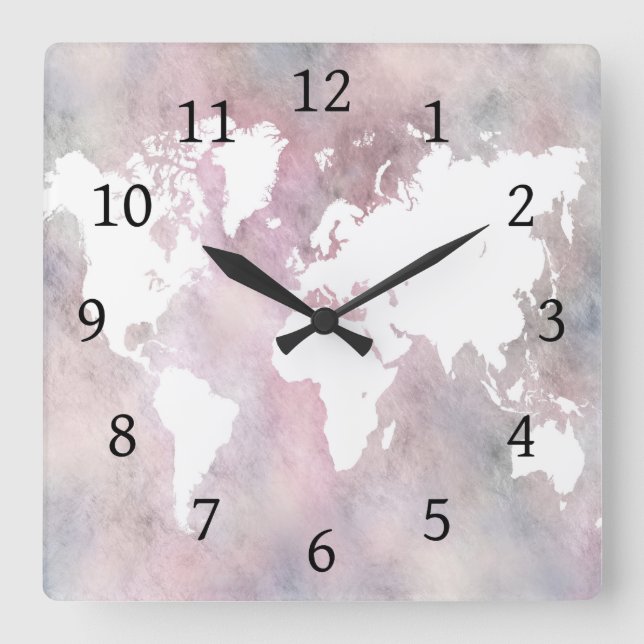 Horloge Carrée Carte du monde Design 66 (Recto)
