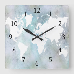 Horloge Carrée Carte du monde Design 68