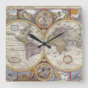 Horloge Carrée Carte du monde Vintage 1626