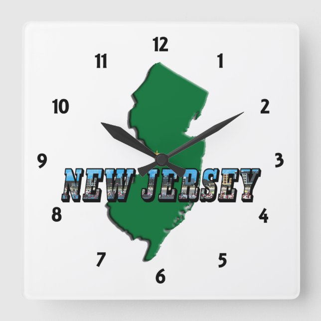 Horloge Carrée Carte du New Jersey et horlogerie de texte d'image (Recto)
