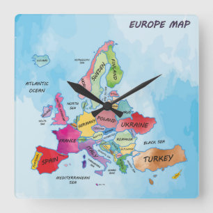 Horloge Carrée Carte Europe