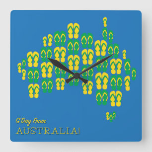 Horloge Carrée Carte faite de thongs australiens