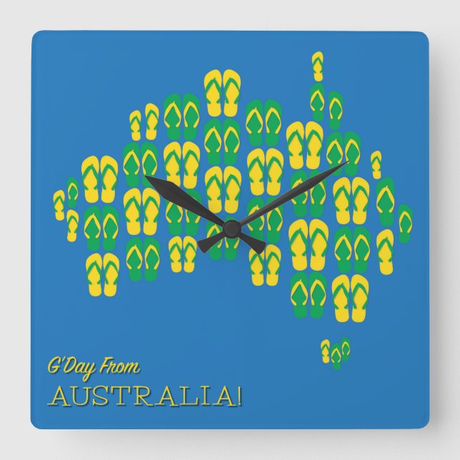Horloge Carrée Carte faite de thongs australiens (Recto)