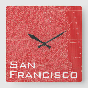 Horloge Carrée Carte graphique de San Francisco