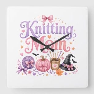 Horloge Carrée Carte Halloween pour maman tricoteuse