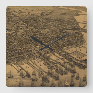 Horloge Carrée Carte imagée vintage de Pensacola (1885)
