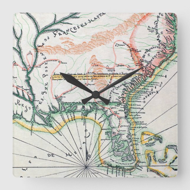 Horloge Carrée Carte : L'Amérique du Nord, 1742 (Recto)