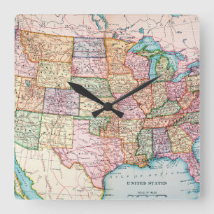 Horloge Carrée Carte : Les Etats-Unis, 1905