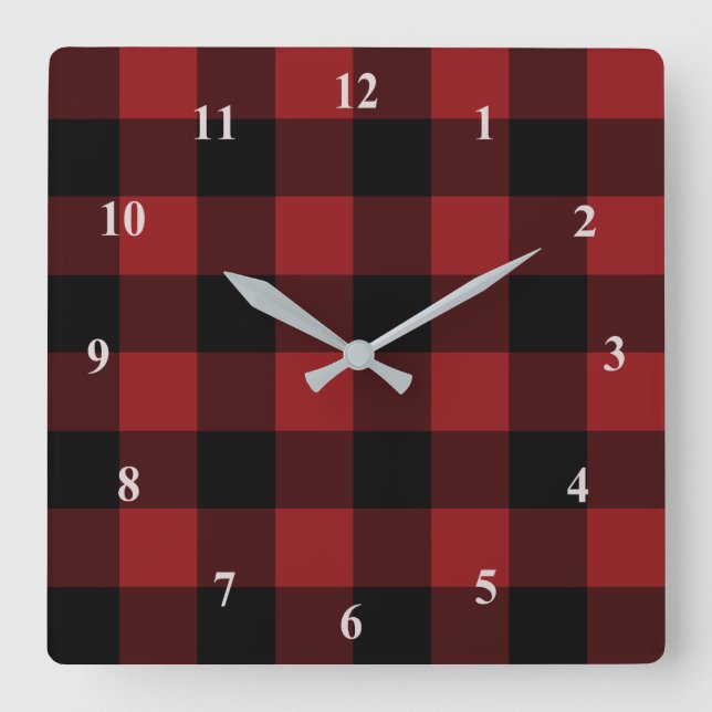 Horloge Carrée Carte murale rouge noire (Recto)
