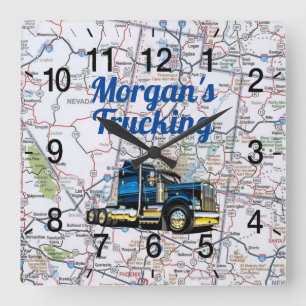Horloge Carrée Carte routière de Morgan pour le camionnage
