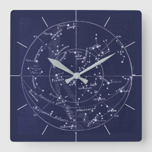 Horloge Carrée CARTE STAR   Vintage ciel bleu nuit