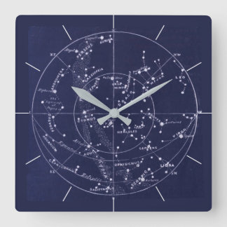 Horloge Carrée CARTE STAR | Vintage ciel bleu nuit