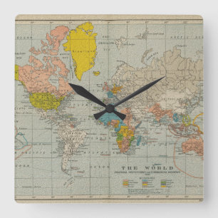 Horloge Carrée Carte vintage 1910 du monde