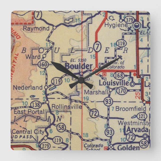 Horloge Carrée Carte Vintage Boulder 1948 (Recto)