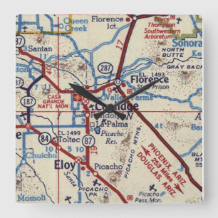 Horloge Carrée Carte Vintage Coolidge Arizona