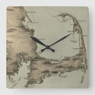 Horloge Carrée Carte vintage de Cape Cod (1885)