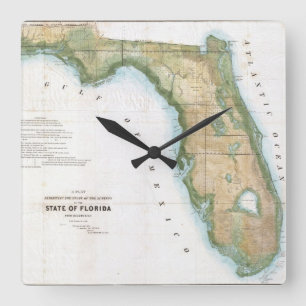 Horloge Carrée Carte vintage de la Floride (1848)