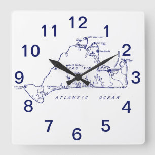 Horloge Carrée Carte vintage de Martha's Vineyard #1 Bleu marine