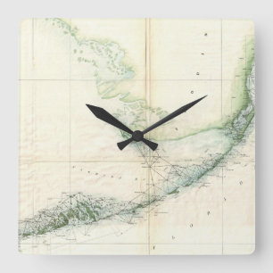 Horloge Carrée Carte vintage des clés de la Floride (1859)