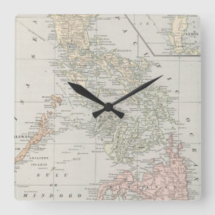 Horloge Carrée Carte vintage des îles philippines (1901)