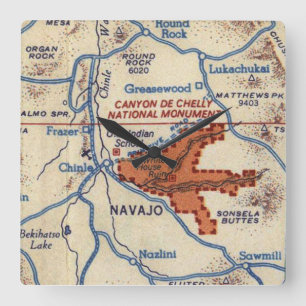 Horloge Carrée Carte Vintage du Canyon de Chelly