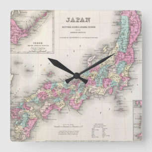 Horloge Carrée Carte vintage du Japon (1855)