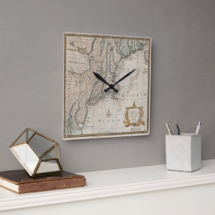 Horloge Carrée Carte vintage du nord-est des États-Unis